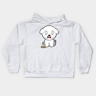 Funny furry dog steps on a dirty diaper Kids Hoodie